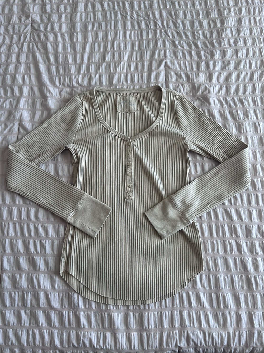 Aerie Tan Ribbed Long Sleeve Henley Top (M)